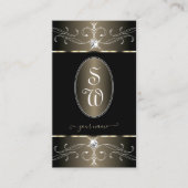 Elegante Black Platinum Verziert Ornaments Initial Visitenkarte (Vorderseite)