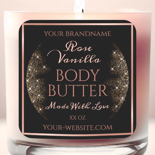 Elegante Black Product Packaging Labels Rose Gold Quadratischer Aufkleber