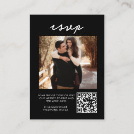 Elegante Black Qr Code Wedding RSVP Enclosure Card Visitenkarte