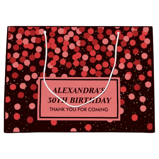 Elegante Black Red Confetti Geburtstag Große Gesch Geschenktüte (Vorderseite)