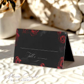 Elegante Black Red Floral Wedding Platzkarte