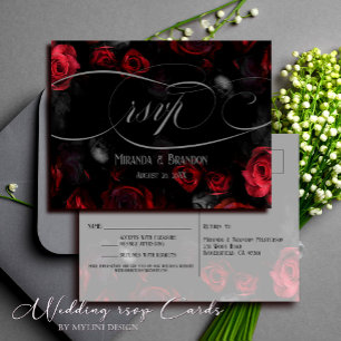 Elegante Black Red Floral Wedding RSVP Postcard Ankündigungspostkarte