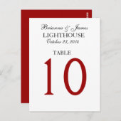 Elegante Black Red White Wedding Tischnummer Card (Vorne/Hinten)