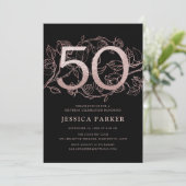 Elegante Black Rose Gold 50. Geburtstag Einladung (Stehend Vorderseite)