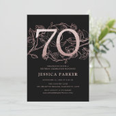 Elegante Black Rose Gold 70. Geburtstag Einladung (Stehend Vorderseite)