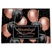Elegante Black Rose Gold Ballon Geburtstag Große Geschenktüte (Vorderseite)