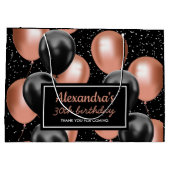 Elegante Black Rose Gold Ballon Geburtstag Große Geschenktüte (Rückseite)