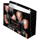 Elegante Black Rose Gold Ballon Geburtstag Große Geschenktüte (Vorderseite Schrägansicht)