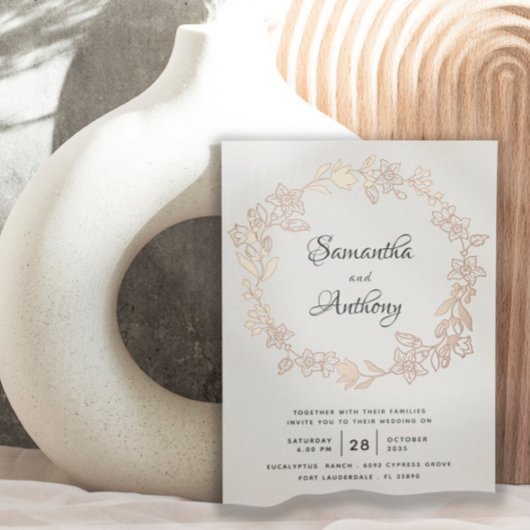 Elegante Black Rose Gold Blumenstrauß Hochzeit Folieneinladung