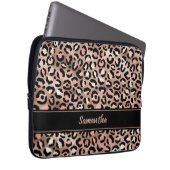 Elegante Black Rose Gold Foil Leopard Print Custom Laptopschutzhülle (Vorne Rechts)