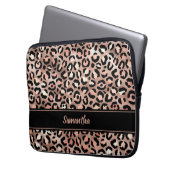 Elegante Black Rose Gold Foil Leopard Print Custom Laptopschutzhülle (Vorderseite Links)