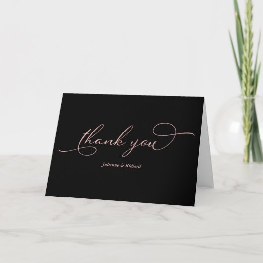 Elegante Black Rose Gold Foil Script Vielen Dank Karte (Vorderseite)