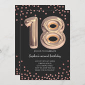 Elegante Black Rose Gold Glitzer 18. Girl Geburtst Einladung (Vorne/Hinten)