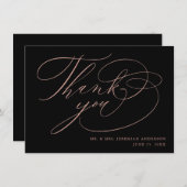 Elegante Black Rose Gold Moderne Skripthochzeit Dankeskarte (Vorne/Hinten)