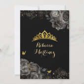 Elegante Black Rose & Gold Royal Crown Mis Quince Einladung (Rückseite)