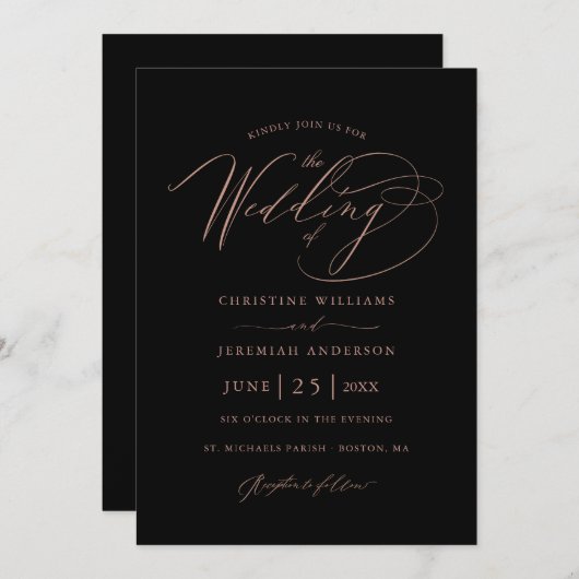 Elegante Black Rose Gold Script Minimalistische Ho Einladung (Vorne/Hinten)