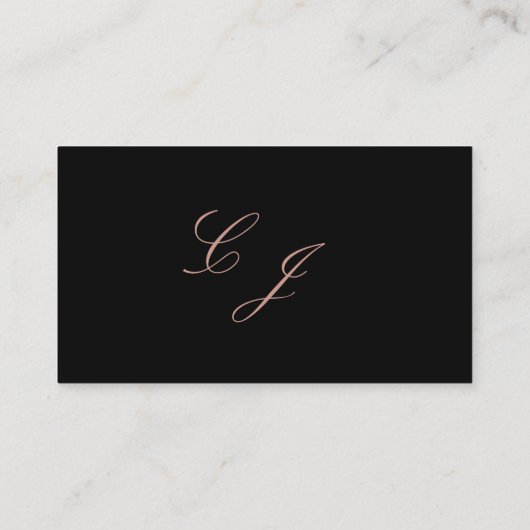 Elegante Black Rose Gold Script Monogram Wedding Platzkarte (Rückseite)