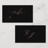 Elegante Black Rose Gold Script Monogram Wedding Platzkarte (Vorne/Hinten)