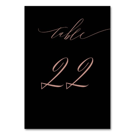 Elegante Black Rose Gold Script No. 22 Wedding Tischnummer (Vorderseite)