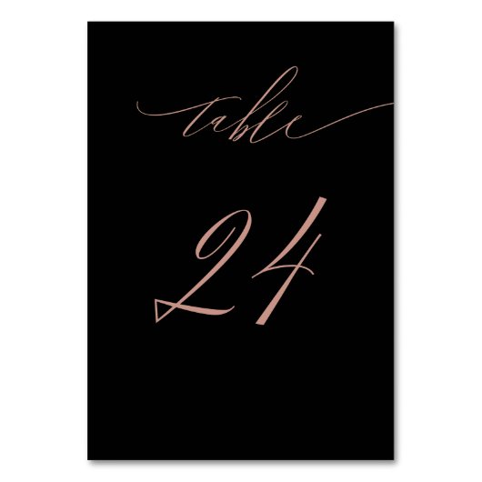 Elegante Black Rose Gold Script No. 24 Wedding Tischnummer (Vorderseite)
