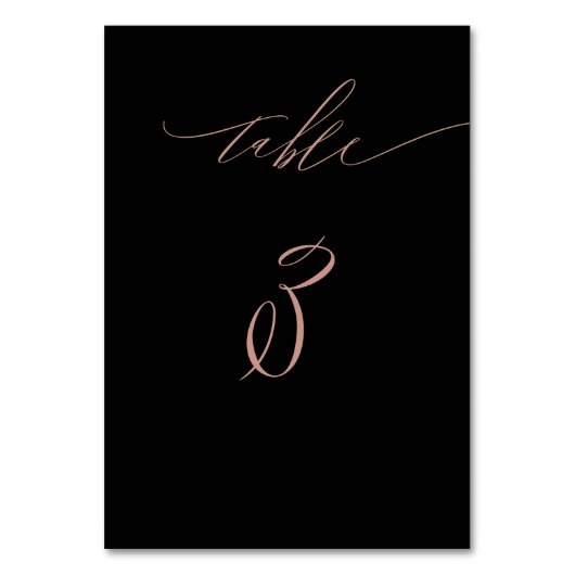 Elegante Black Rose Gold Script No. 3 Wedding Tischnummer (Rückseite)