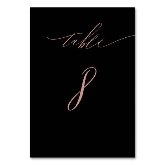 Elegante Black Rose Gold Script No. 8 Wedding Tischnummer (Rückseite)