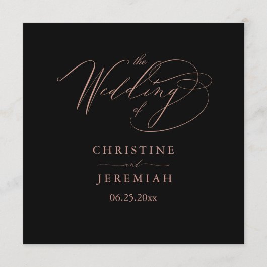 Elegante Black Rose Gold Script Typografy Wedding Programm (Vorderseite)