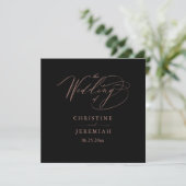 Elegante Black Rose Gold Script Typografy Wedding Programm (Stehend Vorderseite)