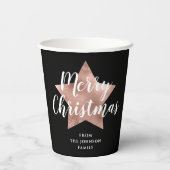 Elegante Black Rose Gold Star Frohe Weihnachten Pappbecher (Rückseite)