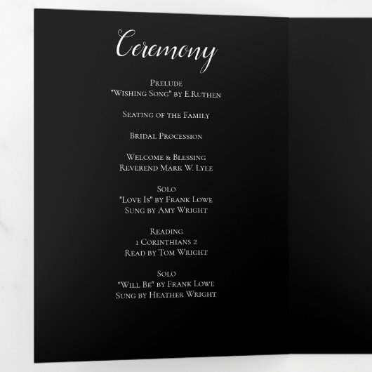 Elegante Black Rose Gothic Hochzeitsprogramme Dreifach-gefaltete Programmkarte (Innen Erste Seite)