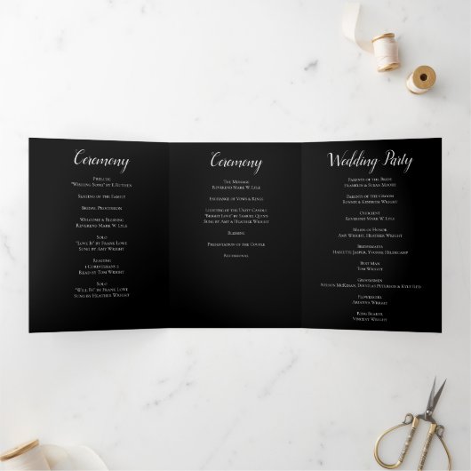 Elegante Black Rose Gothic Hochzeitsprogramme Dreifach-gefaltete Programmkarte (Innenseite)