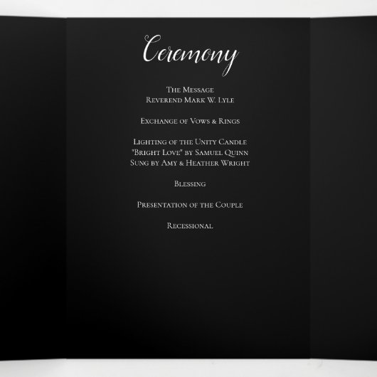 Elegante Black Rose Gothic Hochzeitsprogramme Dreifach-gefaltete Programmkarte (Innenseite Mitte)