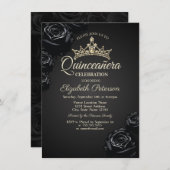 Elegante Black Rose Gothic Quinceañera Einladung (Vorne/Hinten)