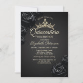 Elegante Black Rose Gothic Quinceañera Einladung (Vorderseite)