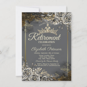 Elegante Black Rose Gray Retirement Einladung