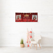 Elegante Black Rote Rose Gold Geburtstag Quinceane Banner (Insitu)