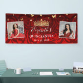 Elegante Black Rote Rose Gold Geburtstag Quinceane Banner (Messe)