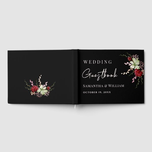 Elegante Black Rustic Boho Wildblume Wedding Gästebuch (Voll)