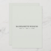 Elegante Black & Sage Bachelorette Wochenendkarte Einladung (Vorne/Hinten)