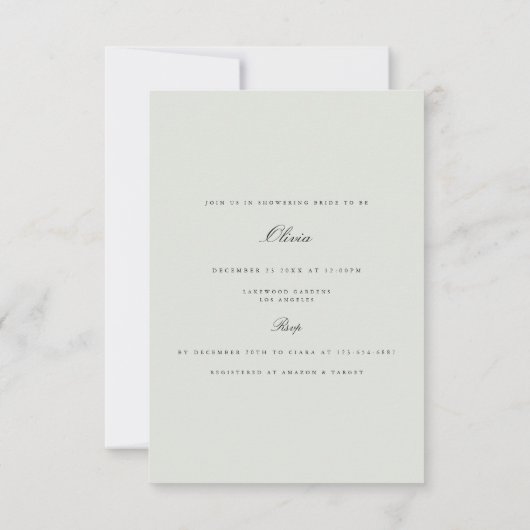 Elegante Black & Sage Bridal Dusche Einladung (Rückseite)