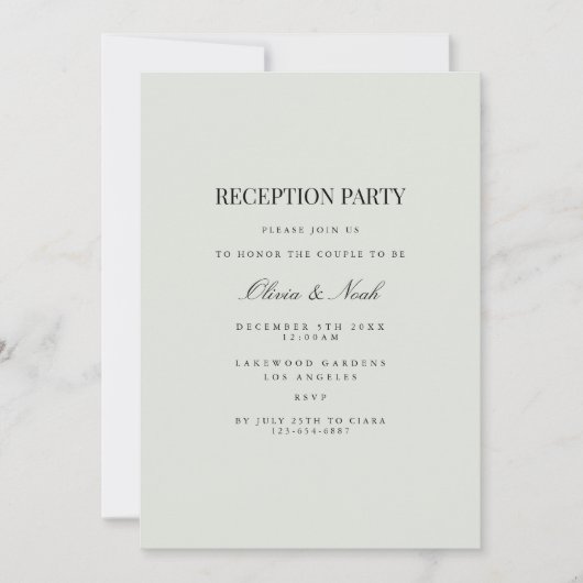 Elegante Black & Sage Empfang Einladungskarte Einladung (Vorderseite)