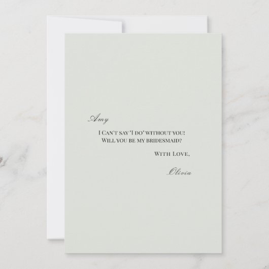 Elegante Black Sage Green Bridesmaid Vorschlagskar Save The Date (Rückseite)