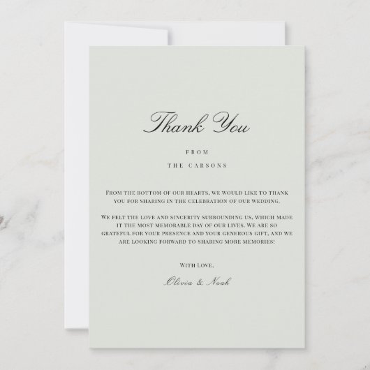 Elegante Black & Sage Green Danke Karte (Vorderseite)