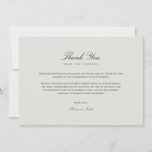 Elegante Black & Sage Green Danke Karte (Vorderseite)