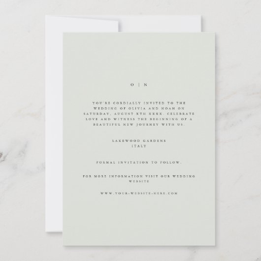 Elegante Black & Sage Green Save the Date Card Ankündigung (Rückseite)