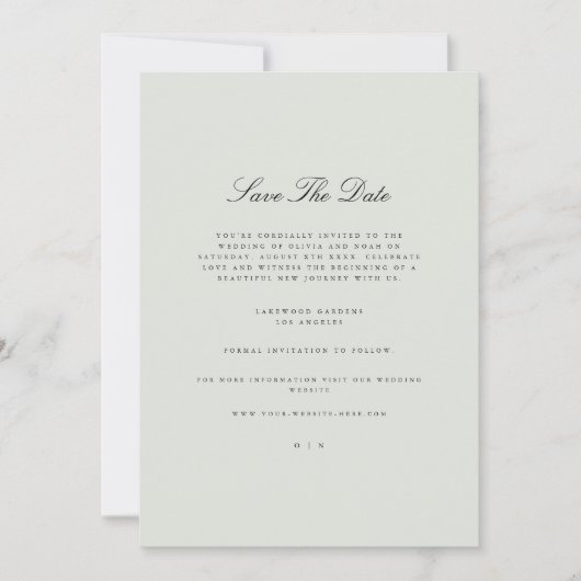 Elegante Black & Sage Green Save the Date Card Ankündigung (Vorderseite)