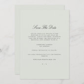 Elegante Black & Sage Green Save the Date Card Ankündigung (Vorne/Hinten)