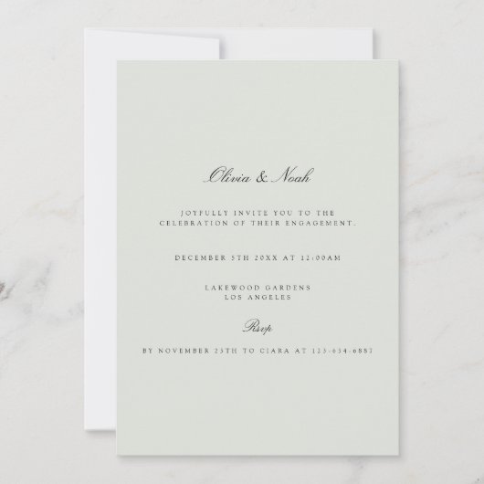 Elegante Black & Sage Green Verlobung Einladung (Vorderseite)