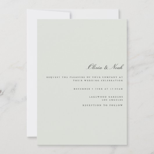 Elegante Black & Sage Green Wedding Einladungskart Einladung (Vorderseite)