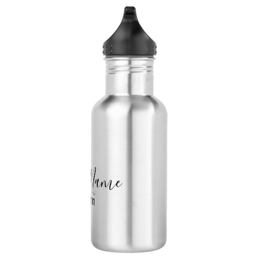 Elegante Black Script Business Salon Name Number Edelstahlflasche (Rechts)